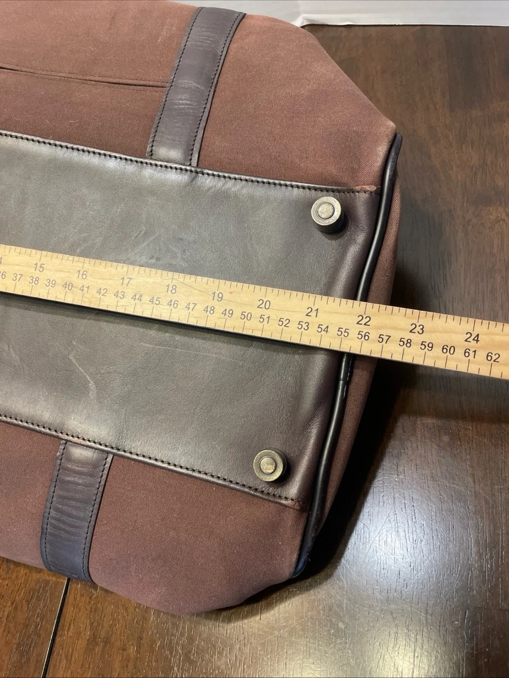 Vintage Canvas And Leather Hartmann Duffle Bag Plaid Lined Interior Approx. 22”
